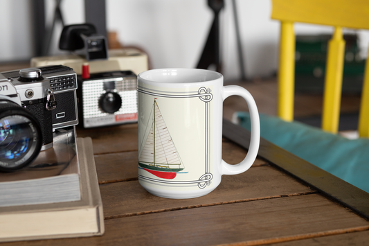 Twilight is a Cruising Racing Sloop with the pleasing profile typical of those built in the 1930’s.   The mug design is a reproduction of an original watercolor by Lee M. Buchanan and has the image on the front and back of the mug. 