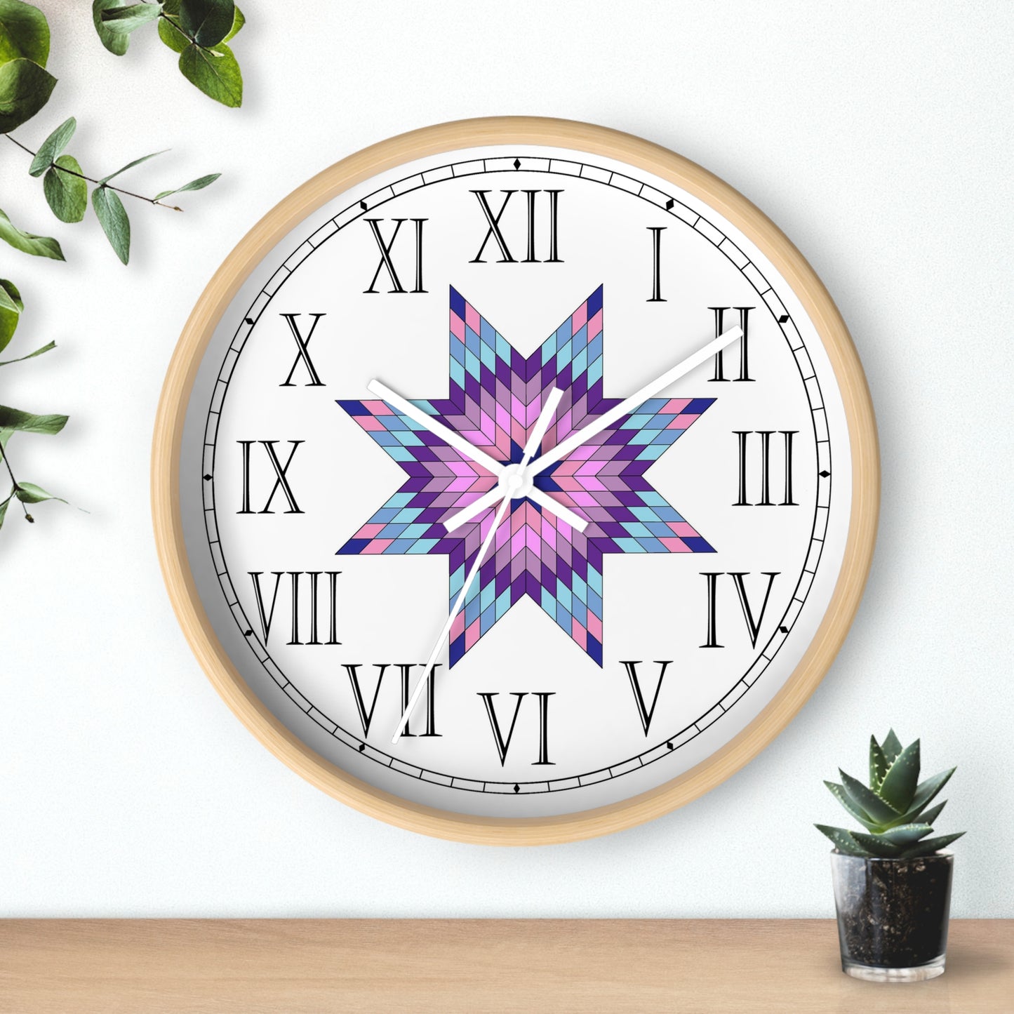 Star of Bethlehem Quilt Design Roman Numeral Clock