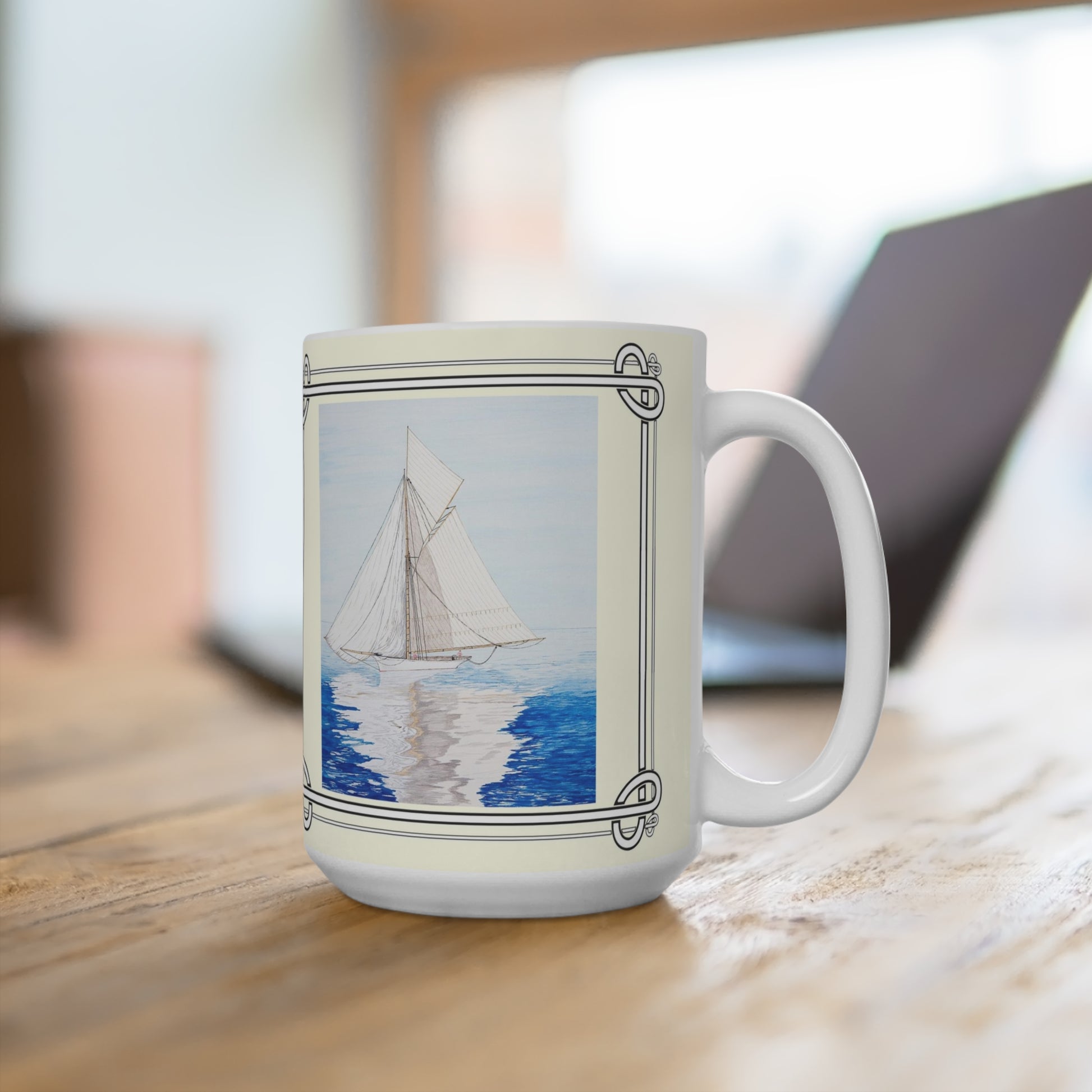 Your Becalmed 15 oz. mug with your favorite beverage will provide needed refreshment as you work on your laptop.