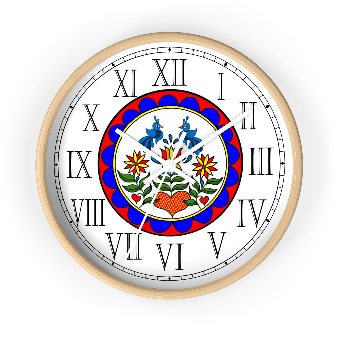 Double Distilfink Folk Art Roman Numeral Wall Clock