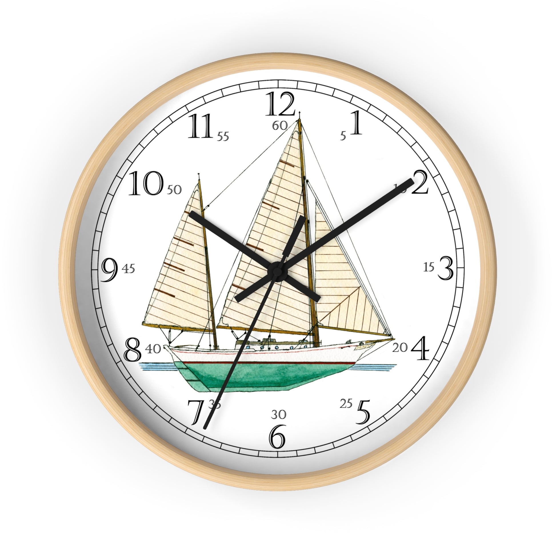 The Radiant Star cruising ketch has a flat transom, an outboard rudder and clipper bow. Sailing enthusiasts will enjoy using this clock on both land and sea. Great gift for your favorite sailor!  The boat design in the clock is a reproduction of an original watercolor by Lee M. Buchanan.