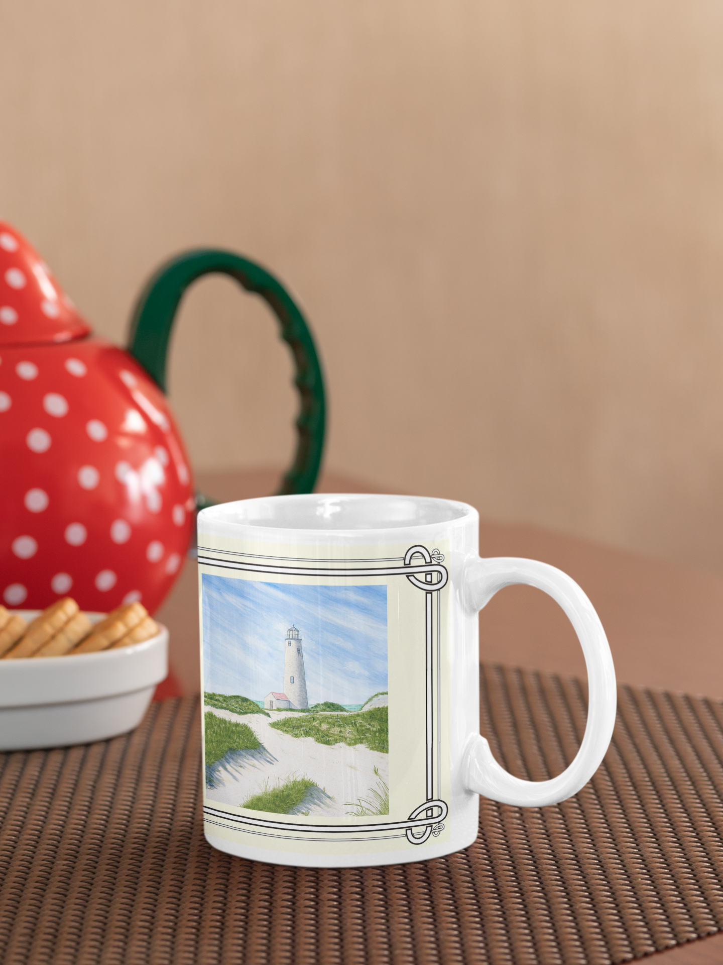 A charming Nantucket Lighthouse mug to add a special touch to your home. Great gift for lighthouse fans!