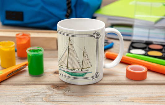 The Radiant Star is a Clipper Bowed Cruising Ketch with a flat transom, an outboard rudder and clipper bow. Sailing enthusiasts will enjoy using this mug on both land and sea. Great gift for your favorite sailor!   The mug design is a reproduction of an original watercolor by Lee M. Buchanan and has the image on the front and back of the mug.