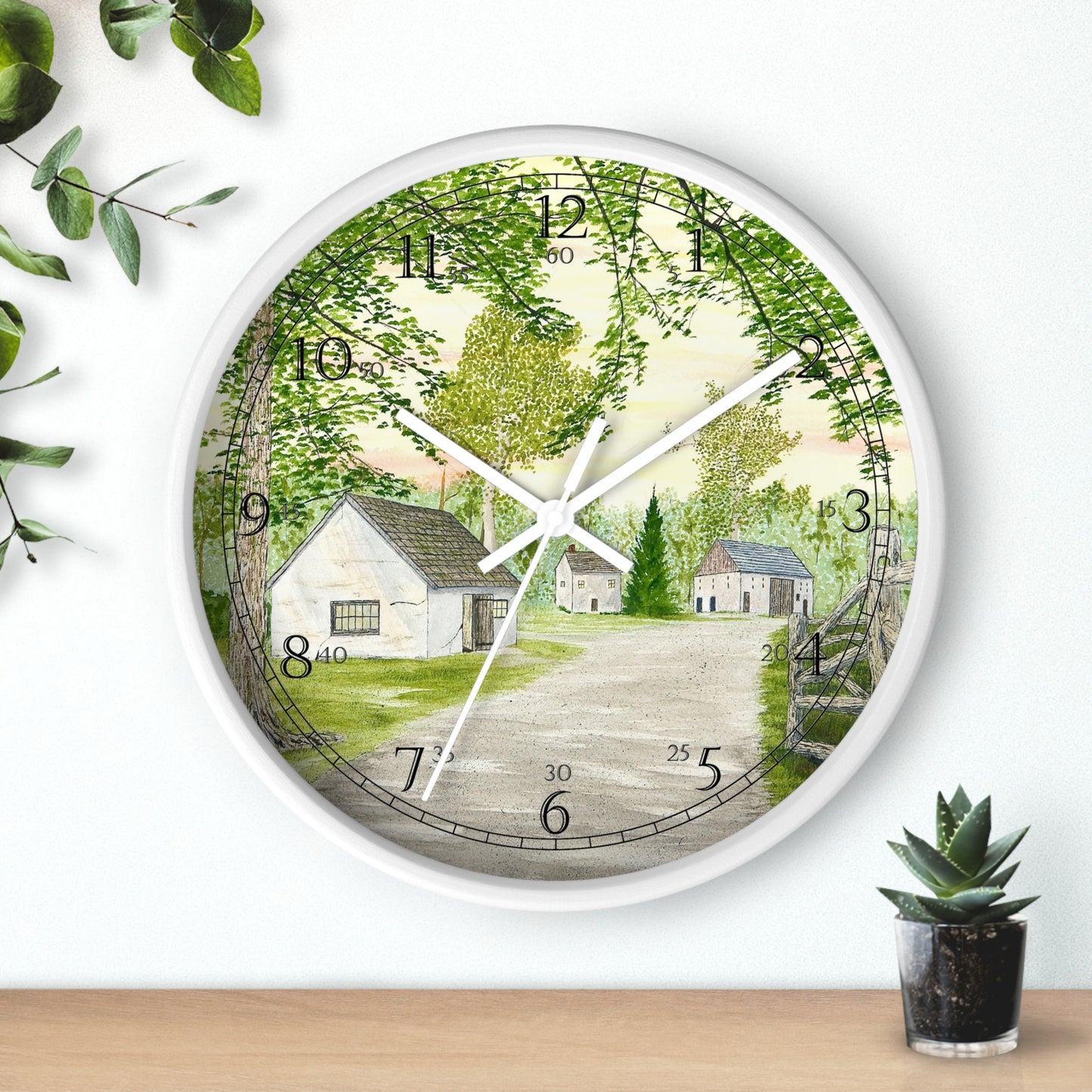 Country Lane and Fence English Numeral CLock