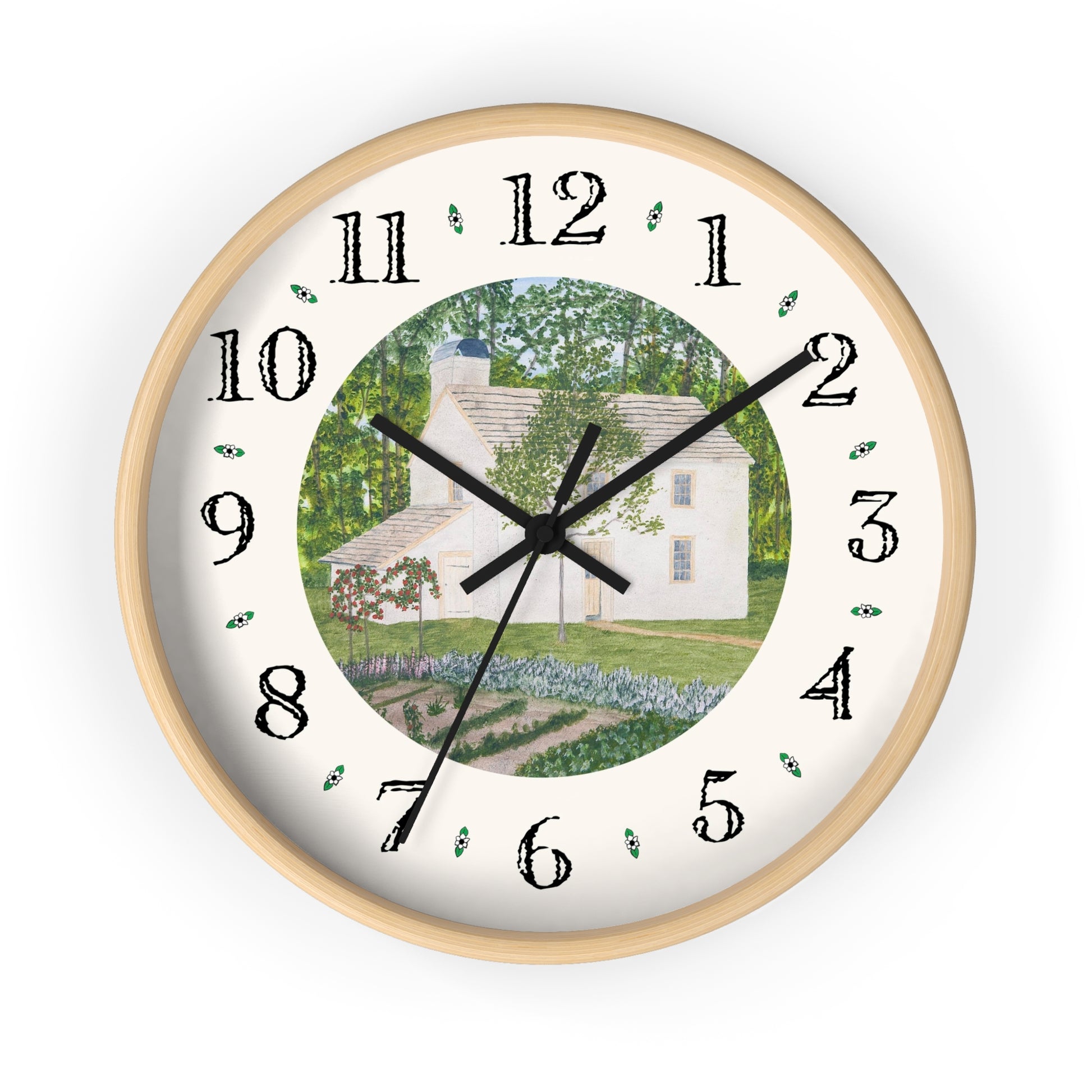 The Country Garden Heirloom Designer Clock features a reproduction of a watercolor by artist Lee M.  Buchanan.  The clock has hand crafted country designs between the clock numbers. Add this charming clock to any room in your home!