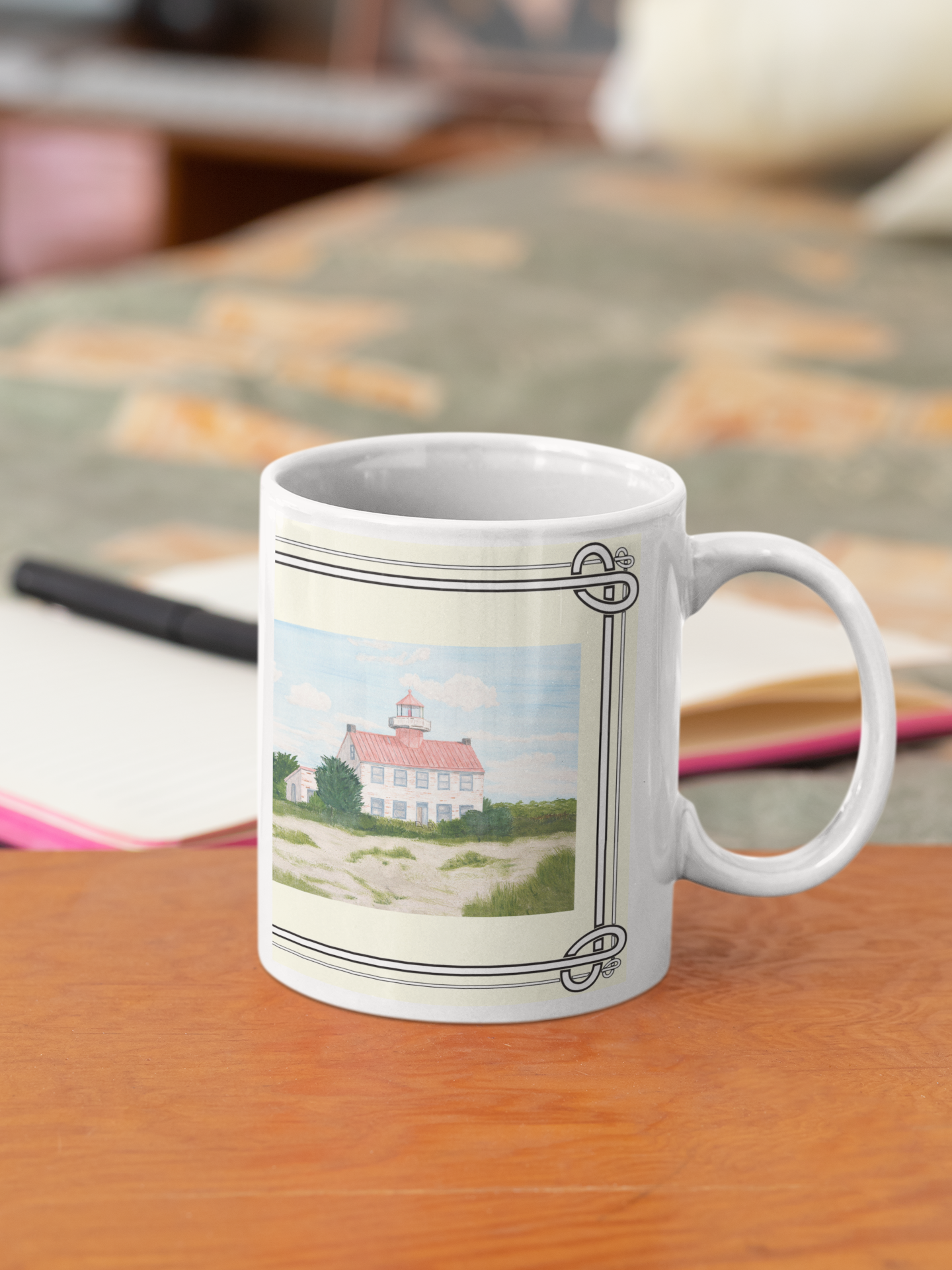 Enjoy a piece of New Jersey History as you enjoy coffee, tea or hot chocolate in this mug. The East Point Lighthouse marks the entrance to the Maurice River from the Delaware Bay.