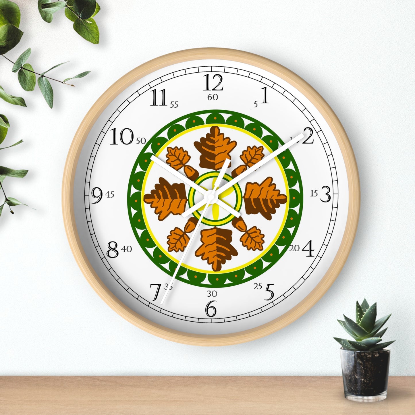 Oak Leaf Folk Art English Numeral Clock