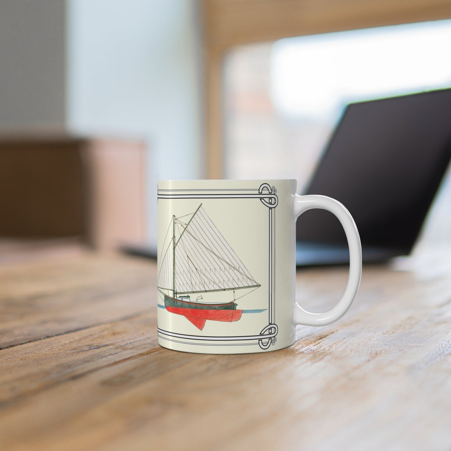 While you work at your laptop, enjoy your favorite beverage in the Breeze 11 oz. Mug. Breeze was a  Noank Fishing sloop.