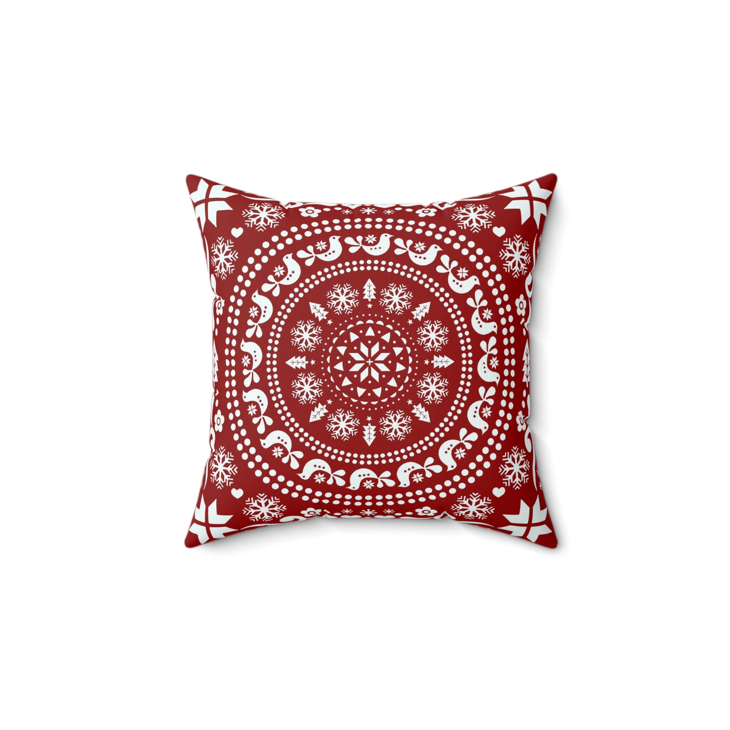 Charming Red Folk Art Christmas Pillow