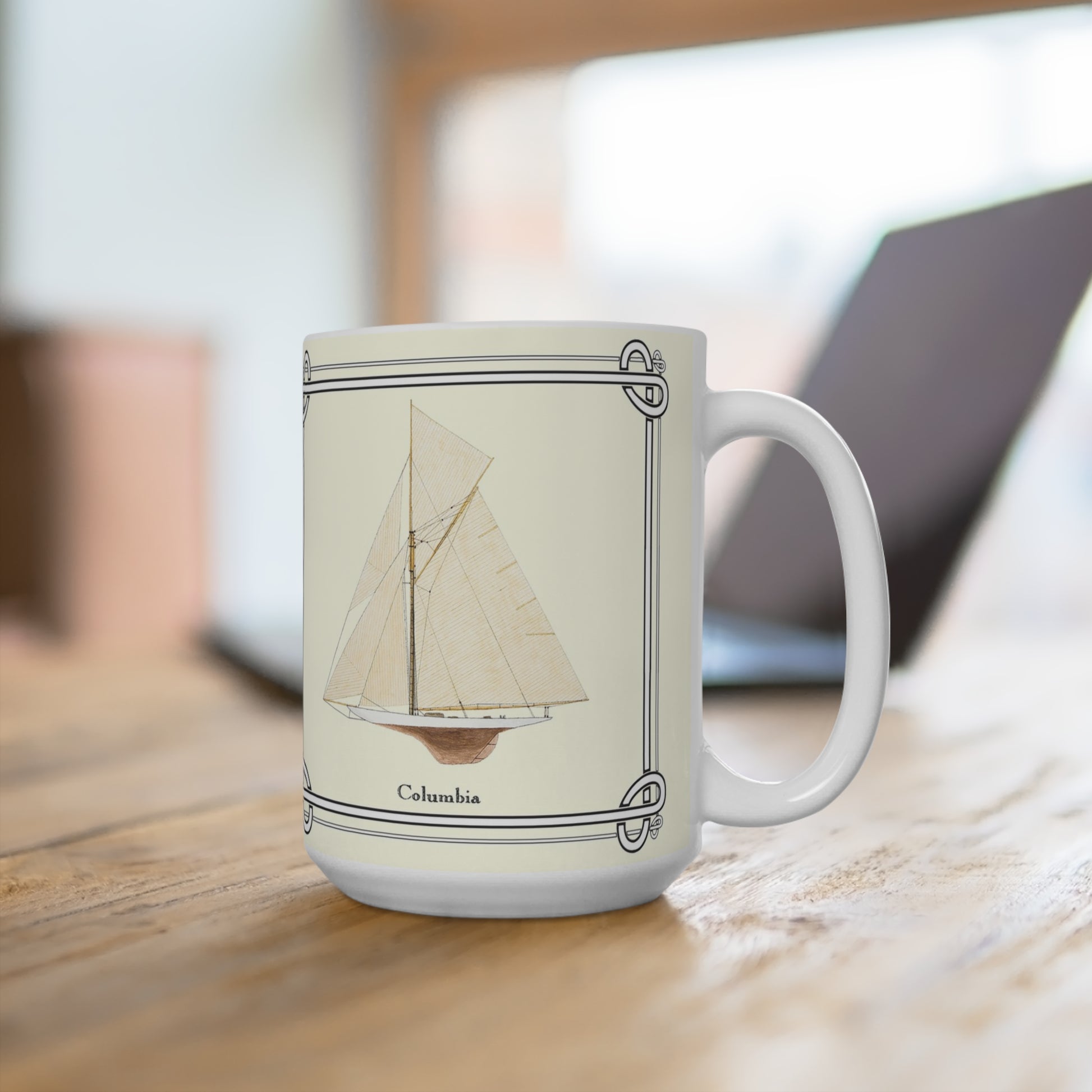 Enjoy your favorite beverage in the Columbia 15 oz. Mug. Perfect for anyone who loves sailing or naval history.