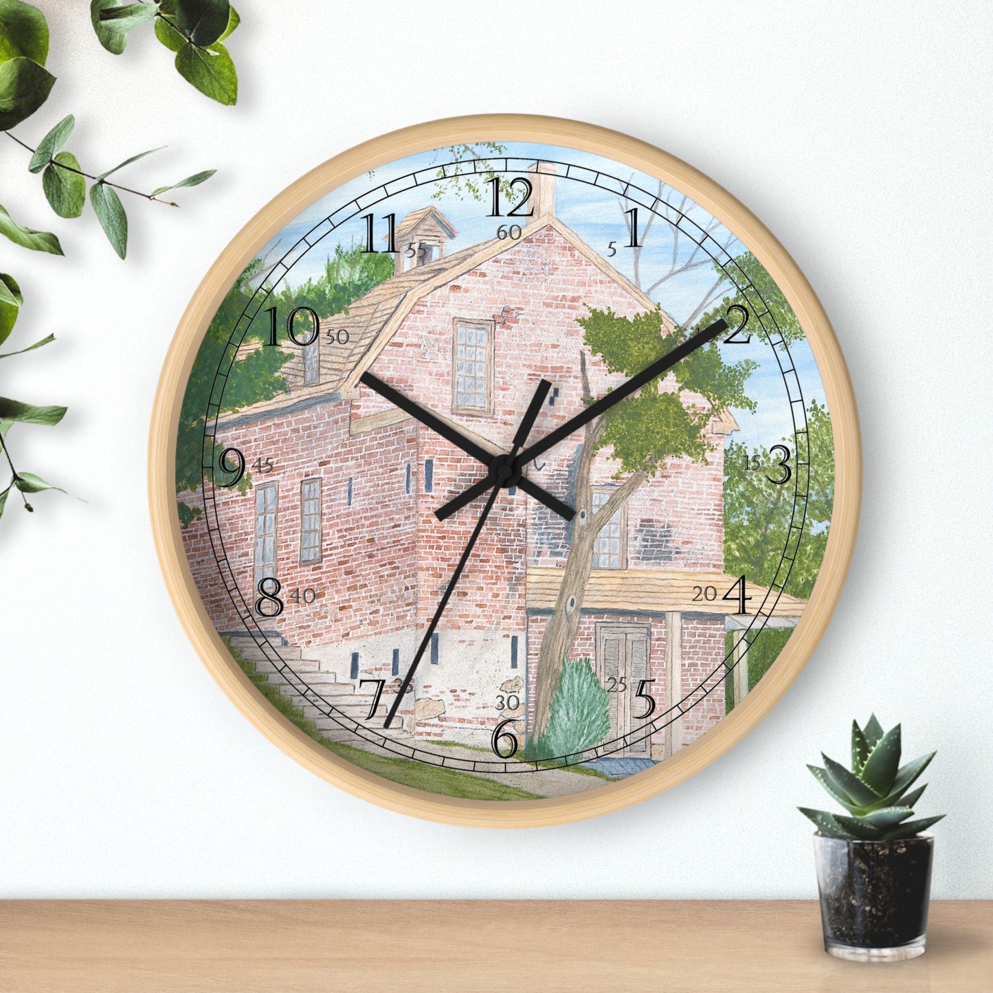 The General Store in New Jersey’s Batsto Village State Park recalls a bygone day when the general store was the center of community activity. This charming clock will receive special attention in any room in your home as you gaze on this delightful scene!   The image in the clock design is a reproduction of an original watercolor by Lee M. Buchanan. 