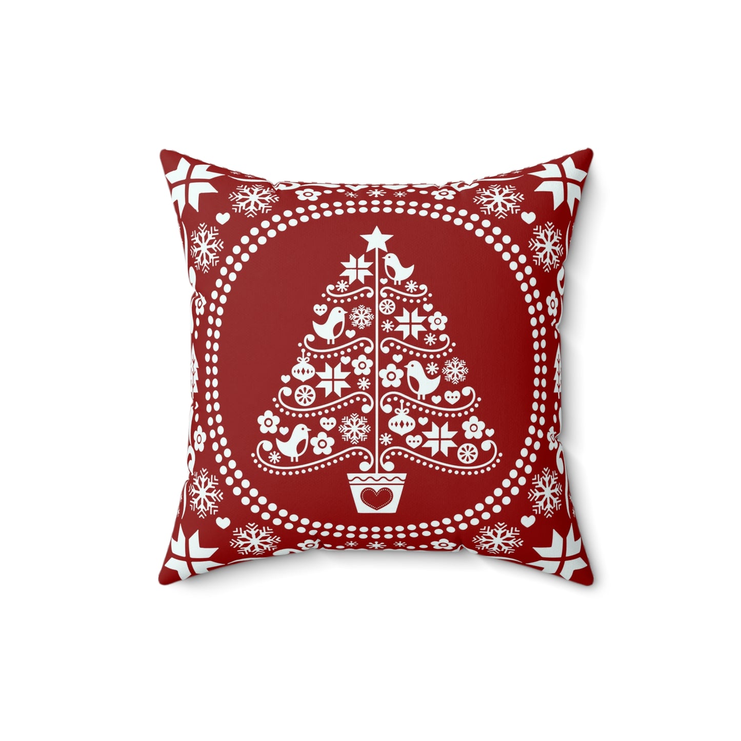 Charming Red Folk Art Christmas Tree Pillow