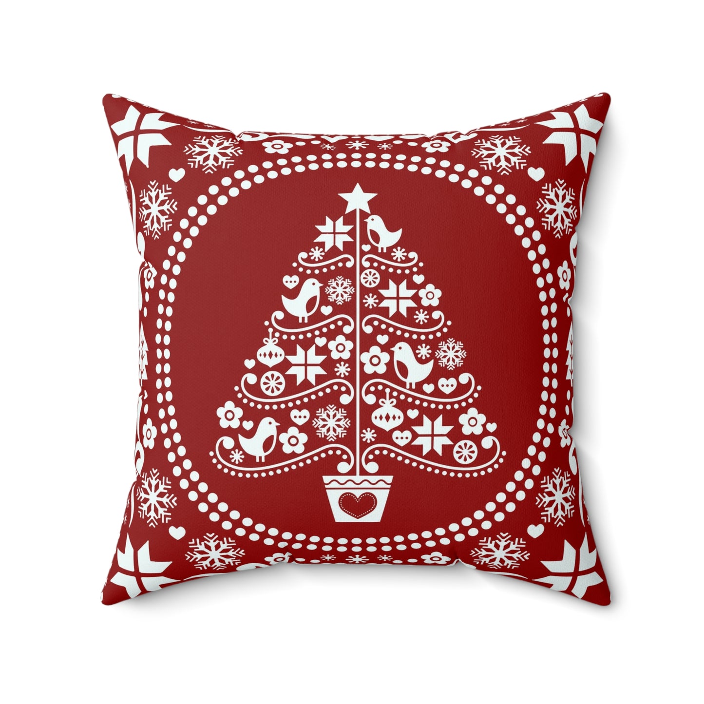 Charming Red Folk Art Christmas Tree Pillow