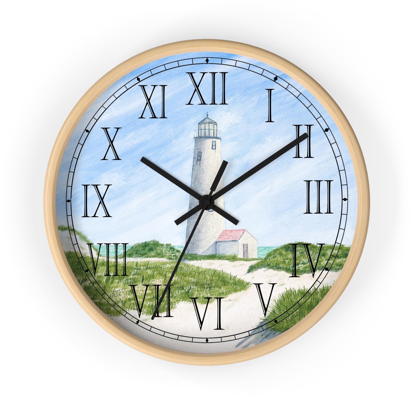 A charming Nantucket Lighthouse Roman Numeral Clock to add a special touch to your home. Great gift for lighthouse fans!