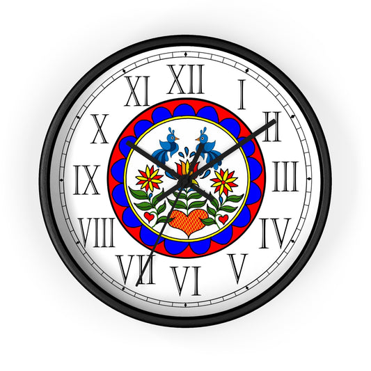 Double Distilfink Folk Art Roman Numeral Wall Clock