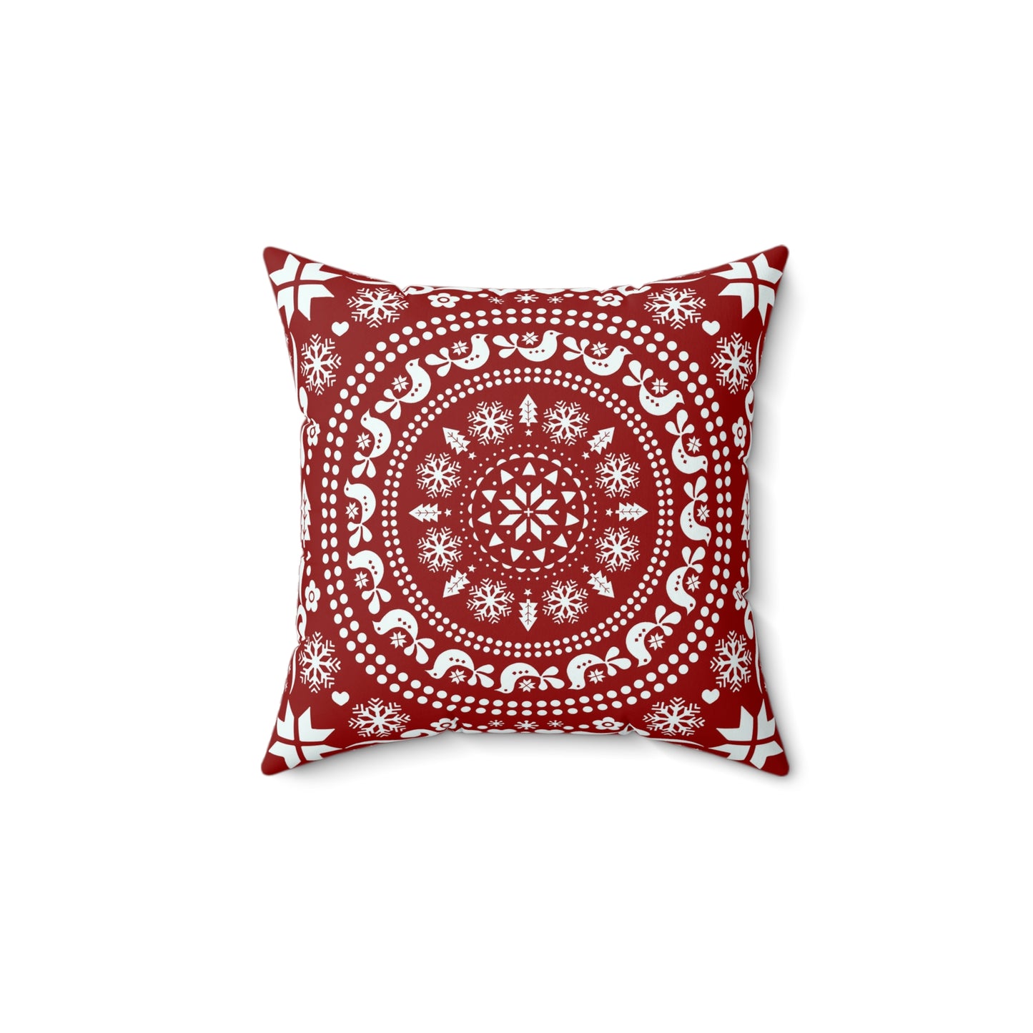 Charming Red Folk Art Christmas Pillow