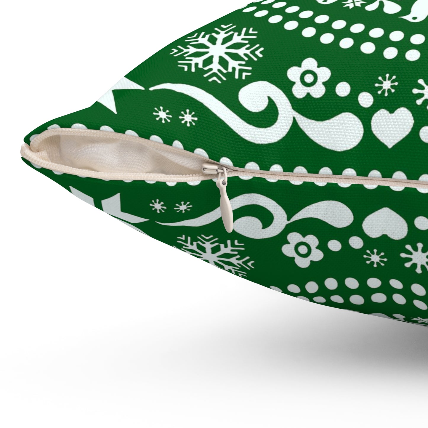Charming Green Christmas Folk Art Pillow