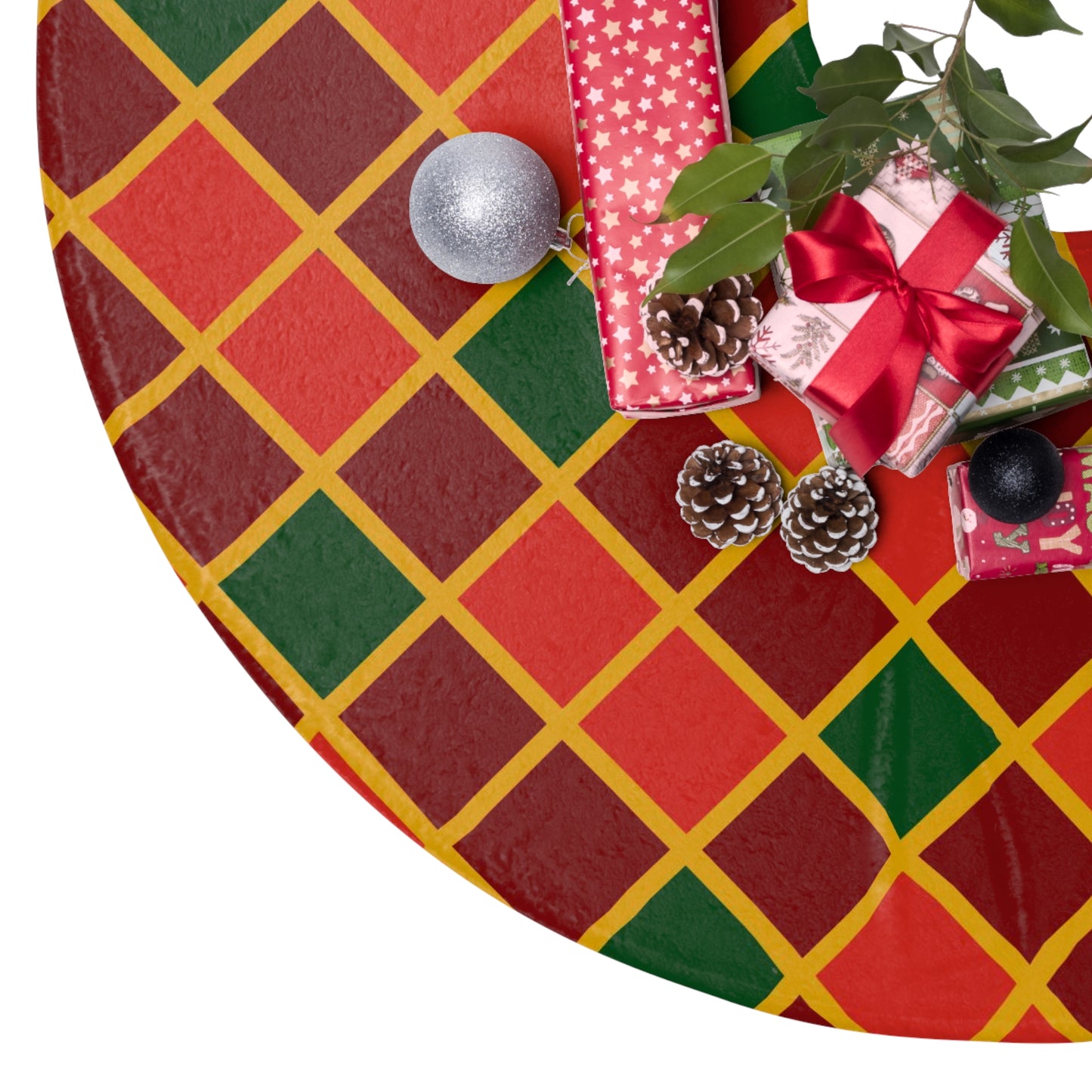 Red, Green and Gold Plaid Christmas Tree Skirt