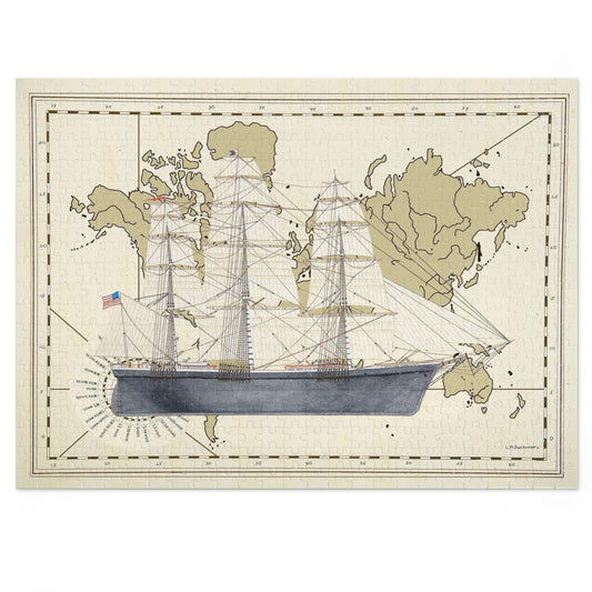The Clipper Ship Flying Cloud Jigsaw Puzzle will provide hours of fun for the family. The puzzle ships in a study metal container with the puzzle design on the lid. 