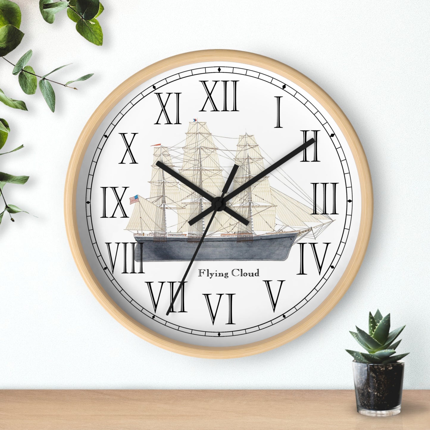 The Clipper Flying Cloud Roman Numeral Clock will add a classic touch to any room. IT's a great gift idea for anyone who loves sailing  or naval history.