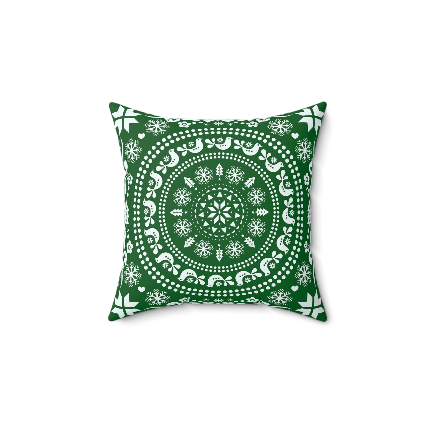 Charming Green Christmas Folk Art Pillow
