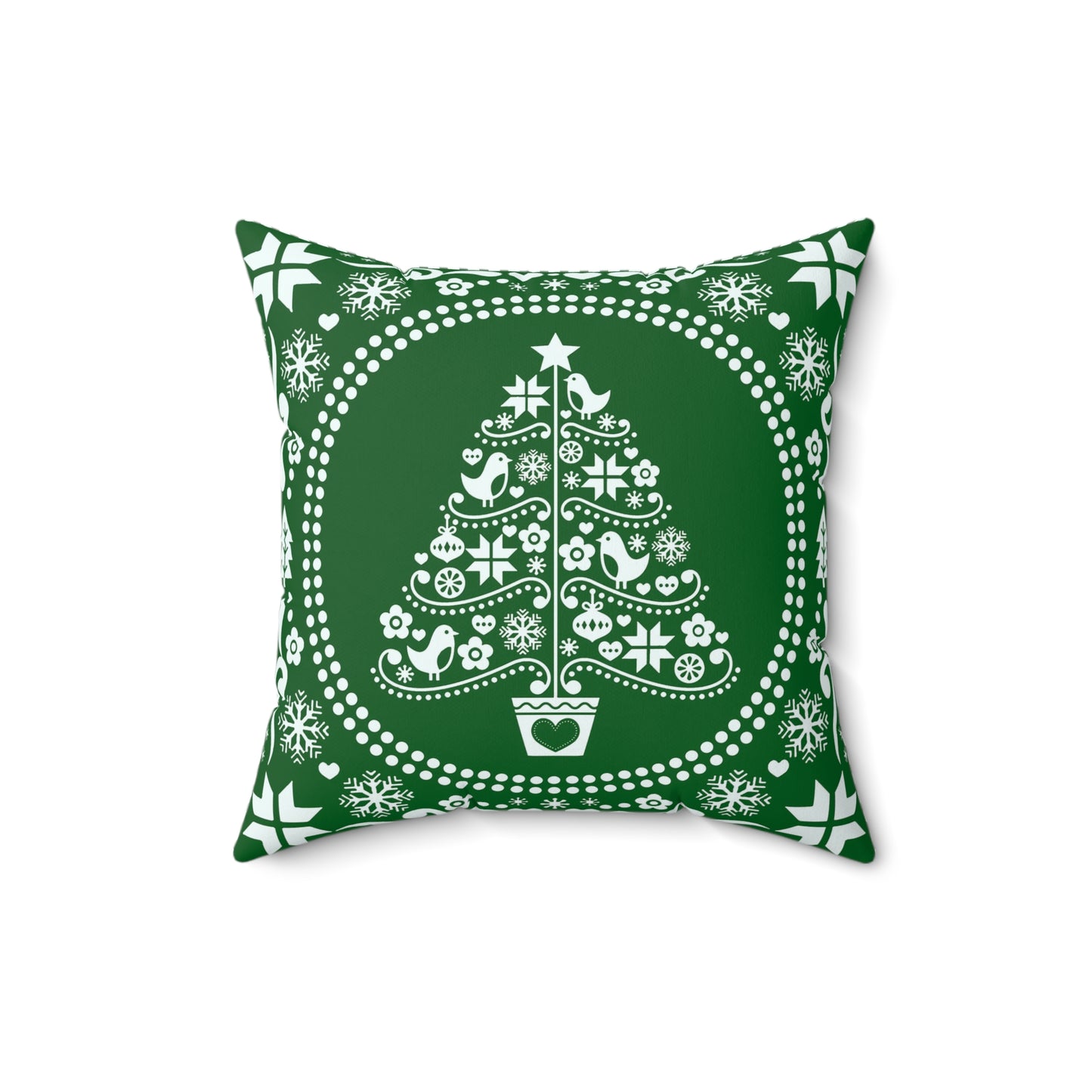 Charming Green Folk Art Christmas Tree Pillow