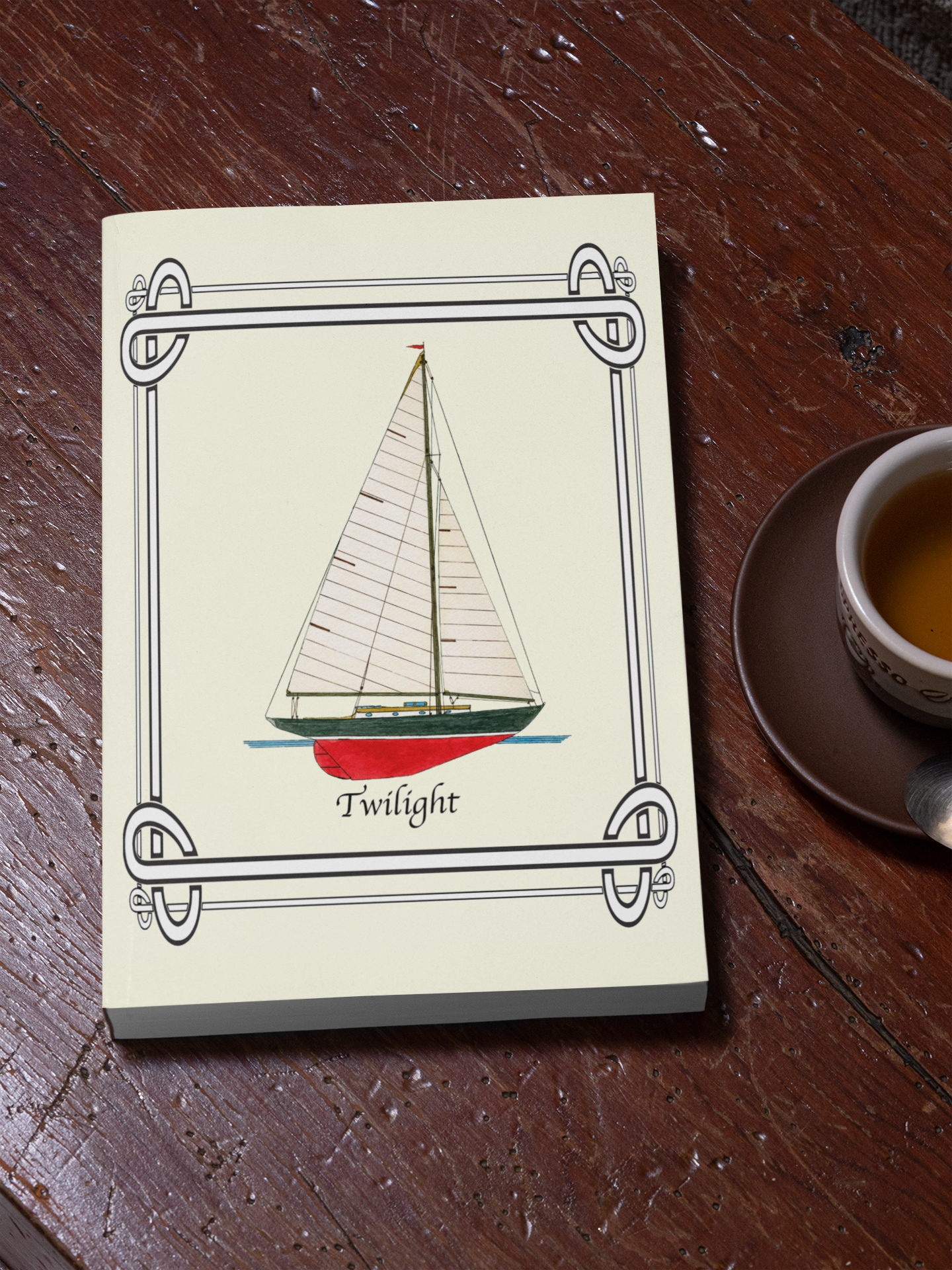 Twilight was a Cruising Racing Sloop with the pleasing profile typical of tose bujilt in the 1930's. The Journal design is a reproduction of an original watercolor by Lee M. Buchanan and has the image on the front and back of the book.     Twilight will make a thoughtful  gifts for your friends and family who love sailing and nautical gifts. 