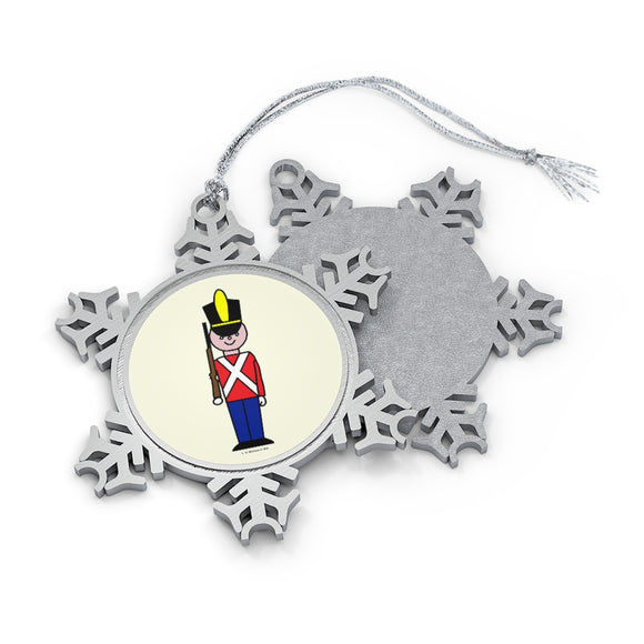 Red and Blue Toy Soldier Pewter Snowflake Ornament