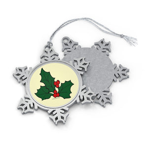 Holly Sprig Pewter Snowflake Ornament