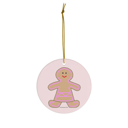 Happy Gingerbread Girl Round Ceramic Ornament