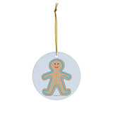 Happy Gingerbread Boy Round Ceramic Ornament