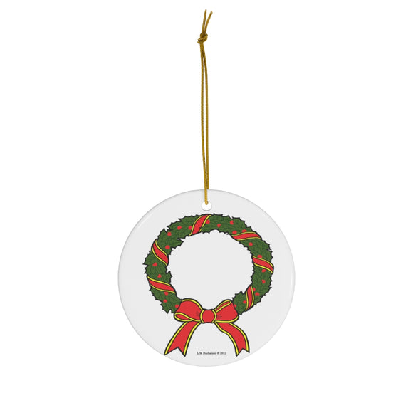 Holiday Wreath Round Ceramic Ornament