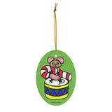 Mouse, Candy Cane and Drum Oval Ceramic Ornament