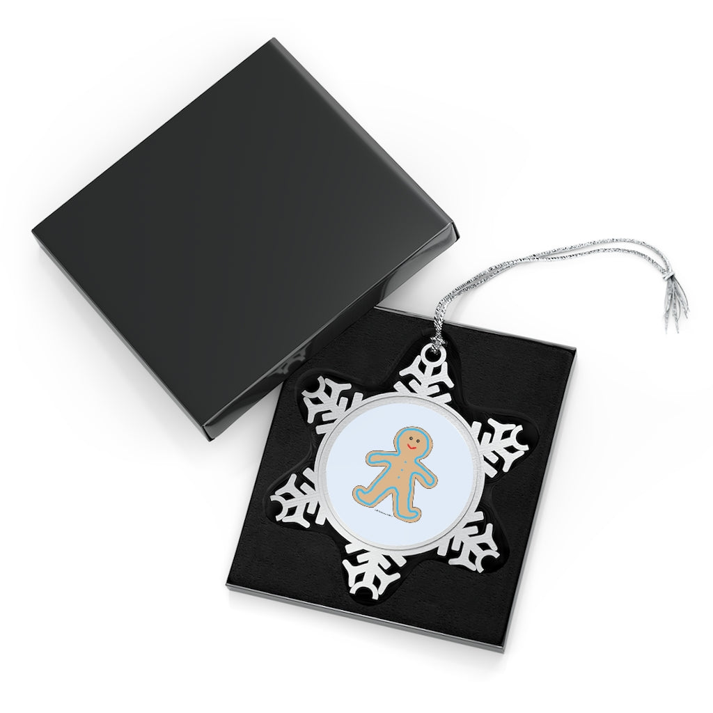 Happy Gingerbread Boy Pewter Snowflake Ornament