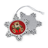 Holiday Bear with Gift Pewter Snowflake Ornament
