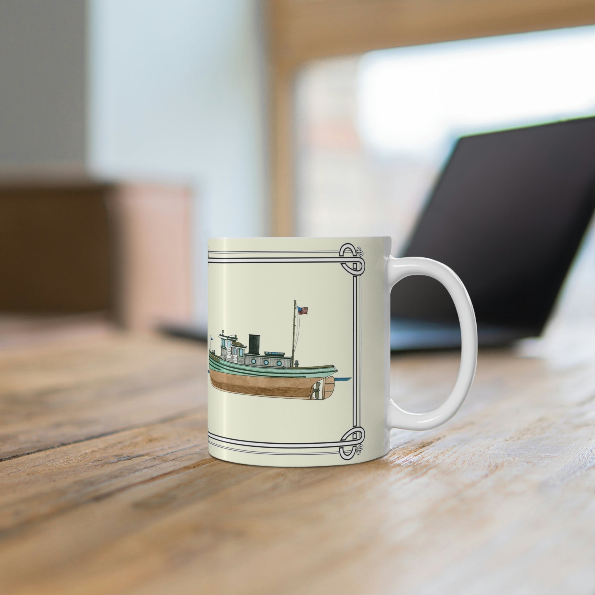 Have your favorite beverage in the Zephyr Diesel Tugboat Mug as you work at your laptop. Makes a great  gift for  friends who love nautical history.