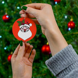 Santa With Holly Sprig Round Ceramic Ornament