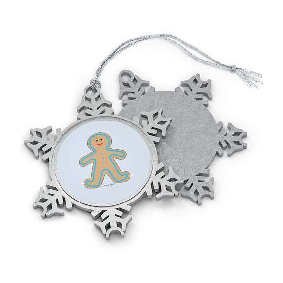 Happy Gingerbread Boy Pewter Snowflake Ornament
