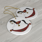 White and Red Rocking Horse Round Ceramic Ornament