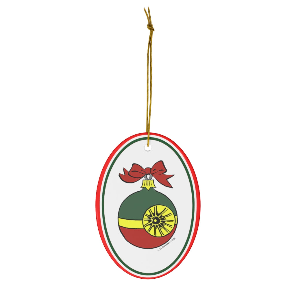 Red, Green and Gold Starbright Oval Ceramic Ornament