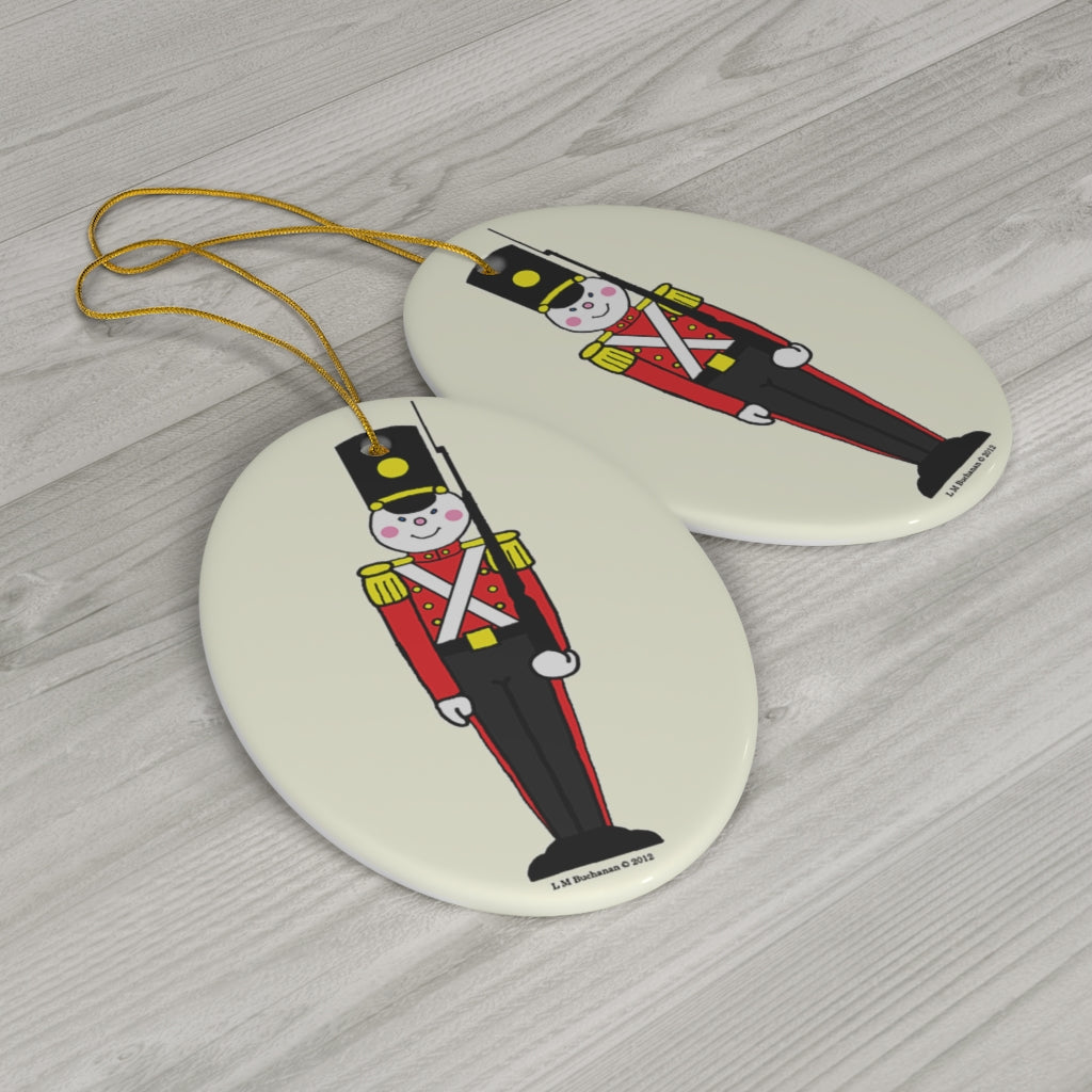 Toy Soldier in Red and Black Oval Ceramic Ornament