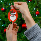 Santa with Holly Sprig Oval Ceramic Ornament