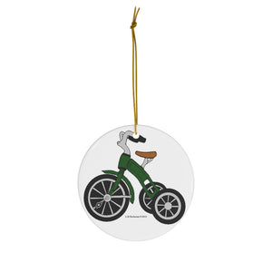 Green Tricycle Round Ceramic Ornament