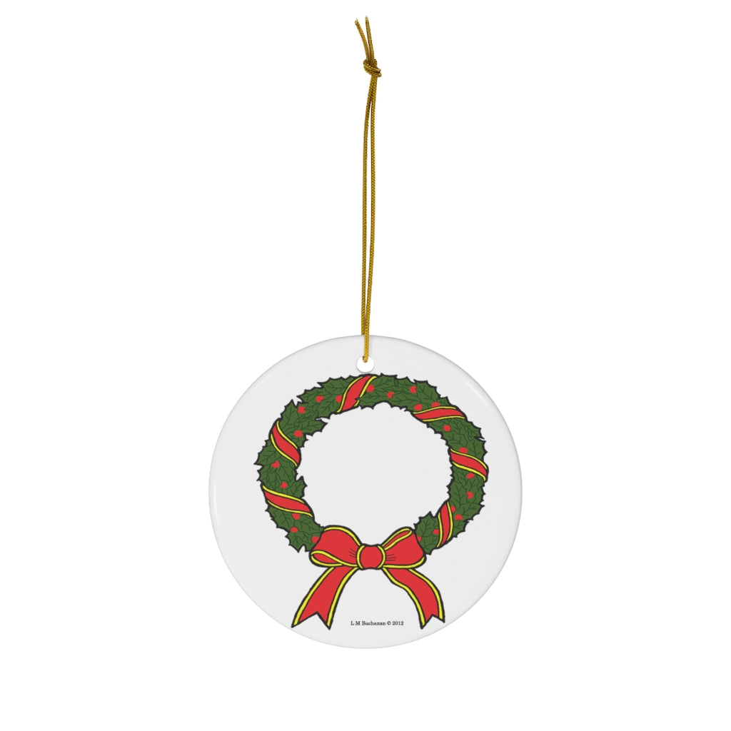 Holiday Wreath Round Ceramic Ornament