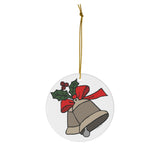 Holly and Bells Round Ceramic Ornament