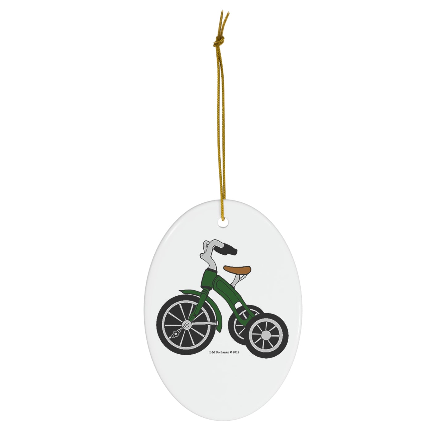 Green Tricycle Oval Ceramic Ornament