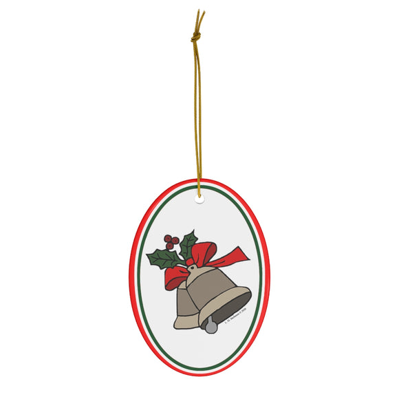 Holly and Bells Oval Ceramic Ornament