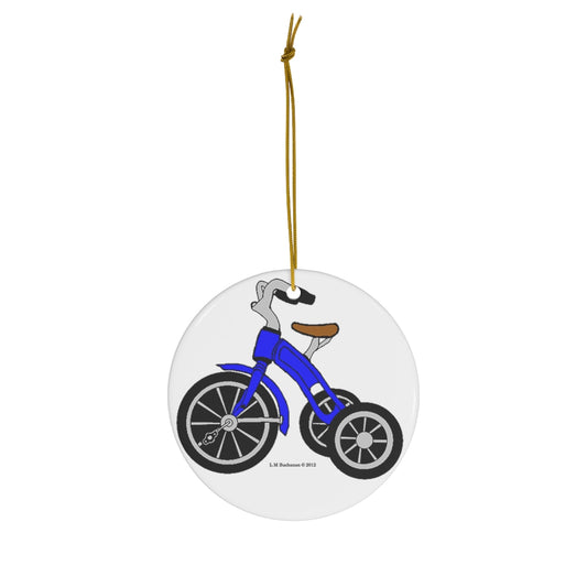 Blue Tricycle Round Ceramic Ornament