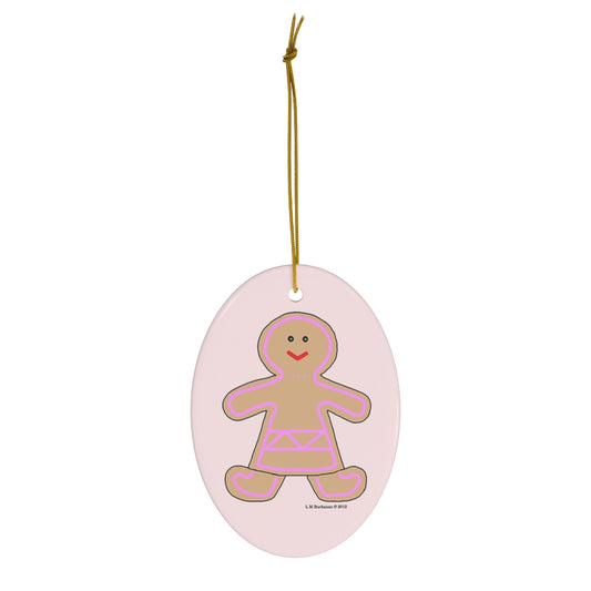 Happy Gingerbread Girl Oval Ceramic Ornament