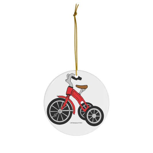 Red Tricycle Round Ceramic Ornament